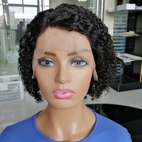 Perruque courte bouclée en cheveux humains vierges brésiliens naturels, coupe pixie, boucles, perruque en dentelle HD, fermeture frontale pour femmes noires