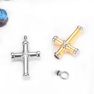 YIWU YASHI High quality memorial funeral souvenirs can be opened titanium cremation funeral jewelry cross ash pendant