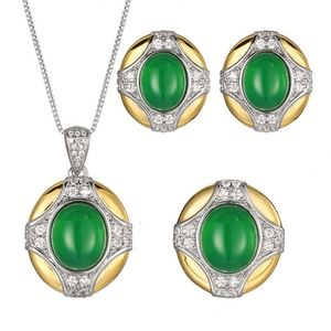 Dainty Eco-friendly 10*12-8*10mm Green Cubic Zirconia Palace Style Matching <b>Set</b> Copper Gold Plated Female Jewelry <b>Set</b> - Product Image 1