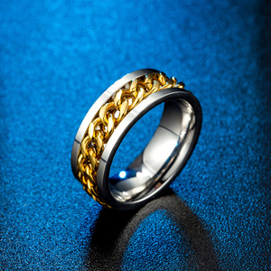 Men's Chain Pattern Titanium Steel <b>Ring</b> Steel Color Gift Jewelry - Product Image 4
