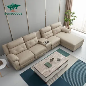 कमरे में रहने वाले आधुनिक कार्यात्मक कोने अनुभागीय कपड़े reclining सोफे 4 सीटर सिंथेटिक चमड़े बिजली झुकनेवाला
