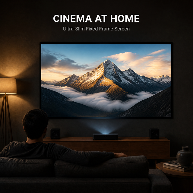 Fixed Frame Projection Screen 4K Matte White Ultra Thin Aluminum Frame Wall Mounted Home Theater Projector Screen 120 150 Inch