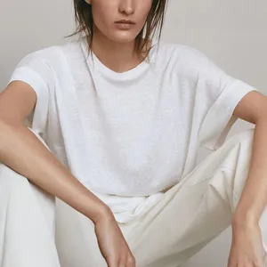 OEM confortevole promozionale di buona qualità giovani donne magliette Casual magliette estive in cotone di <span class=keywords><strong>lino</strong></span> - Product Image 1