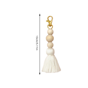 Porte-clés 2026 Bohème en perles de bois et pompon, en macramé de coton tressé, fait main, breloque pour sac - Product Image 6