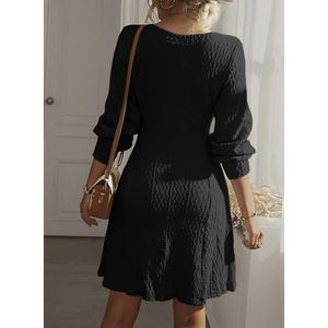 Vestidos Elegantes de Manga Larga con Cuello en V y Textura Lisa para Mujer - Product Image 2