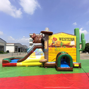 Structure gonflable commerciale pour enfants, toboggan combiné western, double piste humide/sèche, type château gonflable Castillo - Product Image 1