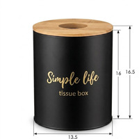 Boîte à mouchoirs ronde en métal de style nordique avec couvercle en bambou, distributeur de serviettes cylindrique pour l'organisation du bureau et de la maison