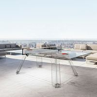 Table de baby-foot en verre avec pieds en bois, design italien moderne et luxueux / Table de billard en cristal / Table de ping-pong d'extérieur / Table de poker transparente