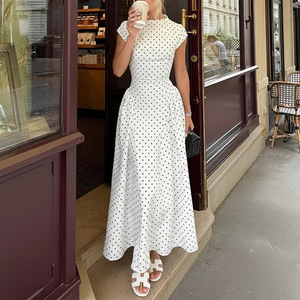 Robe midi vintage évasée à pois pour femme, à manches courtes et col rond, style swing, pour tea party - Product Image 3