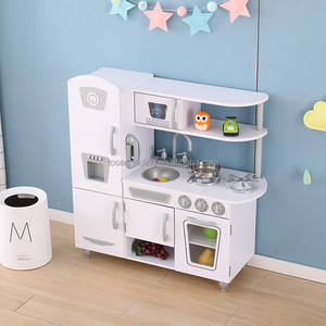 Cuisine en bois classique vintage blanche pour enfants avec machine à glaçons, téléphone, robinet, évier, brûleur et four - Product Image 4