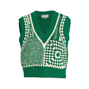 Suéter de punto para mujer, Top cuadrado con cuello en V, verde, personalizado, moda de otoño - Product Image 1