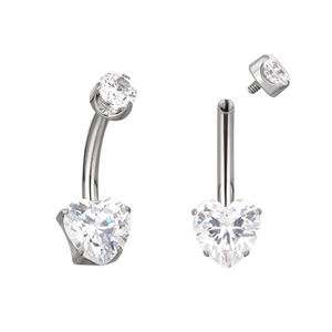 GZN Vente en gros de piercings en titane hautement polis Anneau de nombril en cristal de cœur Anneau de nombril Anneau de corps en forme de nombril Bijoux de mode - Product Image 4