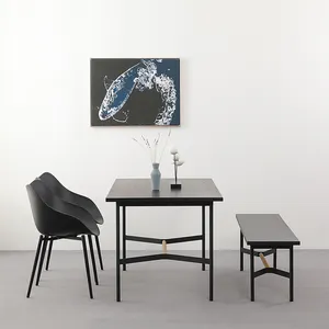 Yeni tasarım Mesas De Comedor İskandinav basit ahşap dikdörtgen yemek masası metal bacak