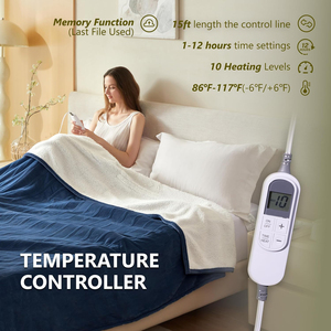 Electric Heated <b>Blanket</b> Plush Solid Blue Quilted Temperature Control Wall Plug AC 110V Home Use Autumn Winter - Product Image 5