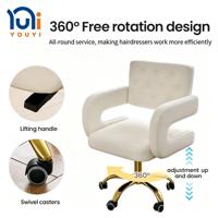 Chaise pivotante pour technicien de salon de beauté, en cuir capitonné blanc, accoudoirs creux, base dorée, chaise de travail roulante pour utilisation en spa
