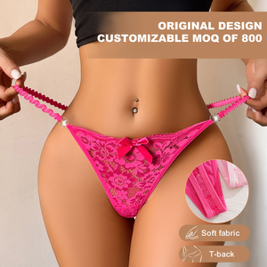 Women Lace <b>Thong</b> Panties Low-Rise <b>Seamless</b> Ultra-Thin Floral Pattern Sexy Style Knitted Underwear - Product Image 3