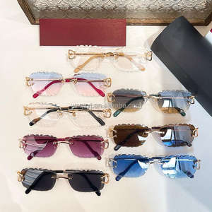 Francia <span class=keywords><strong>coche</strong></span> alta calidad sin montura cuadrado oro mujeres hombres personalizado diamante corte UV400 gafas de sol 2025 - Product Image 6