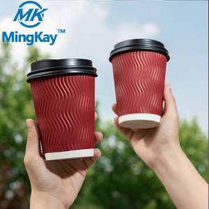 Gobelets en papier personnalisés avec logo pour café à emporter, 12oz 16oz, à paroi ondulée, pour thé au lait Matcha Bubble Boba, café chaud, avec couvercle - Product Image 1