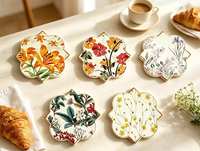Sous-plat en céramique à motif floral personnalisé, forme irrégulière en trèfle à quatre feuilles, résistant à la chaleur, protection de table à imprimé botanique vintage