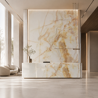 Dalle de marbre onyx blanc translucide poli, pierre naturelle de luxe, prix d'usine, pour revêtement mural de hall de villa