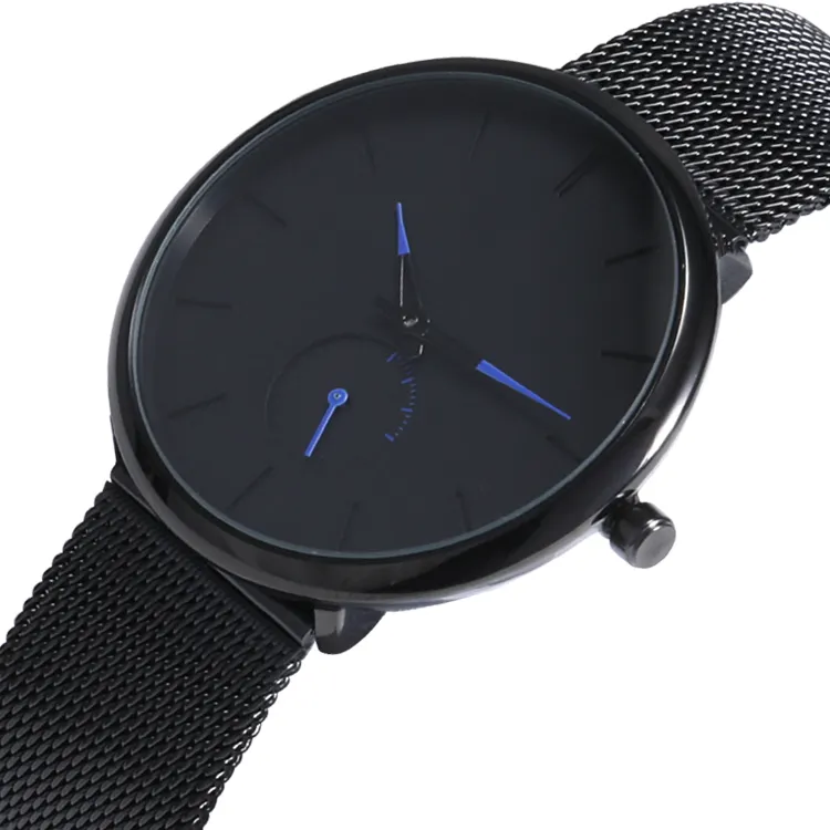 무료 디자인 서비스 사용자 정의 샘플 간단한 시계 메쉬 밴드 패션 독특한 공장 직접 손목 남자 시계