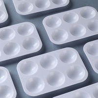 Palettes rectangulaires en plastique blanc à 6 grilles pour peinture d'art Plat de mélange de peinture à la gouache avec plaque épaissie