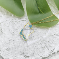 Collar con Colgante de Mapa de País y Océano Personalizado con Mapa de Irán y Diseño de Esmalte con Océano, una Serie de Joyería Nacional
