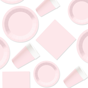 DAMAI – Ensemble de vaisselle jetable rose clair en papier pour fêtes, assiettes de 7 et 9 pouces, gobelets en papier, couverts et serviettes - Product Image 2