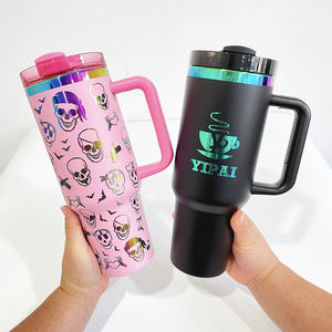 20 pacchetto USA magazzino rivestito in polvere 40oz arcobaleno placcato in acciaio inox Tumbler con manico e coperchio di paglia per incisione Laser - Product Image 4