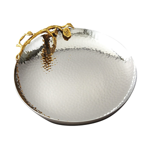 Metal Aluminum Restaurants & Hotels Dinner Set Christmas Decor Multi Sectional <b>Mirror</b> Silver Gold Plated Handle Serving Tray - Product Image 1