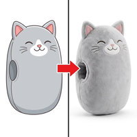 Nouveau chauffe-mains ovale en peluche motif chat avec oreilles mobiles, rechargeable par USB, en tissu coton rose, yeux fermés et souriants, pour l'intérieur, confortable pour l'hiver