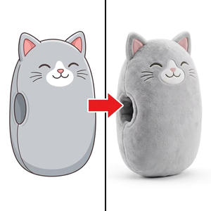 Scaldamani Ovale a Forma di Gatto in Peluche, Occhi Sorridenti, Naso Rosa, Nasolini Cuciti, Tasca Laterale, Accessorio Invernale Accogliente per Interni - Product Image 1