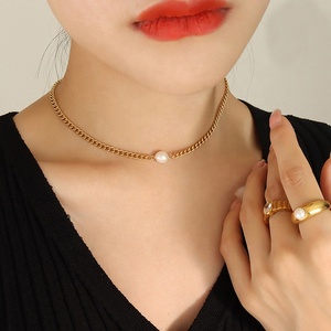 Gioielli moda donna collana girocollo con <span class=keywords><strong>perle</strong></span> in acciaio inossidabile con catena in oro reale 18 carati - Product Image 5