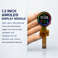 Écran AMOLED circulaire haute résolution de 1,2 pouces, module OLED LTPS 390x390, véritable RGB 16,7 millions de couleurs, interface QSPI pour les appareils connectés intelligents