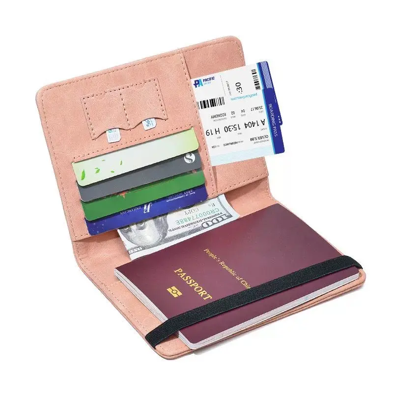 Portafoglio essenziale di viaggio rosa con fascia elastica Organizer documenti di viaggio per gli uomini e le donne RFID blocco della copertura del passaporto