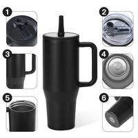 Vente en gros de gobelets isothermes en acier inoxydable de 40 oz avec poignée, gravure au laser, anti-fuite, pour les voyages