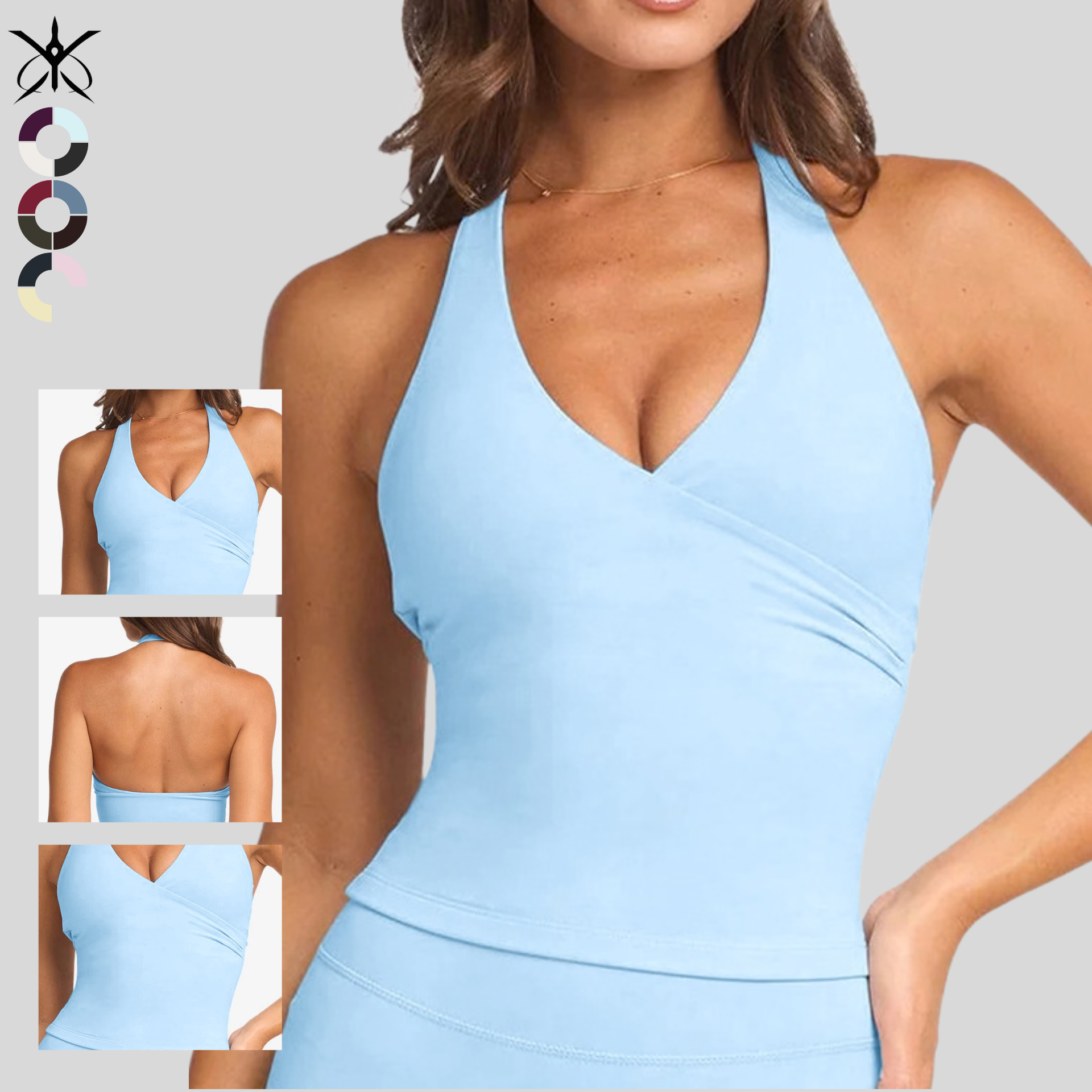 Sleeveless Breathable Lightweight Plus Size Yoga Tank Top V-Neck Quick-Dry Four-Way Stretch Skinny Fit Front Logo Casual Fashion