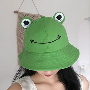 Cute Frog Bucket Hat For Kids And Adults Unisex Cotton Linen Sun Protection Foldable Fisherman Hat With Big Eyes - Product Image 2