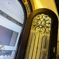 Porte d'entrée principale de villa en fer forgé de style espagnol avec panneaux latéraux en verre, porte de maison sécurisée
