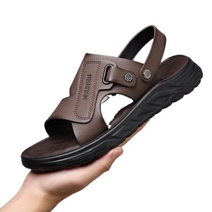 Sandalias de Verano para Hombre: Zapatos de Playa Casuales de Cuero Genuino para Hombre, Uso en Exteriores, Chanclas de Doble Uso con Suela Suave Antideslizante, Sui - Product Image 1
