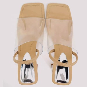 Women Slingbacks Sandals PVC Upper on <b>Shoes</b> High Crystal Chunky Heels Comfortable Dress Mules - Product Image 3