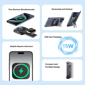 Chargeur sans fil magnétique portable 3-en-1, adaptateur de charge rapide sans fil pliable, chargeur sans fil magnétique pour téléphone portable - Product Image 3