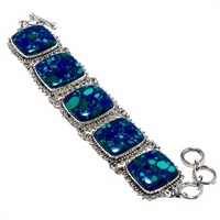 Bracelet en argent .925 fait main avec pierres précieuses azurite et malachite, bijoux ethniques vintage pour enfants, idéal pour un cadeau de mariage ou de fête