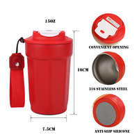 Botol termos kopi antik 15oz dengan tali dan tali dan Logo kustom anti bocor Mug perjalanan bisnis kapasitas 450ml grosir