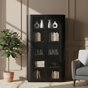 Mueble de Salón Moderno Hecho a Mano con Madera de Mindi Sólida y Curva Obsidian, Mueble de Almacenamiento y Exhibición Ecológico de Gran Capacidad para Hotel - Product Image 3