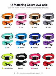 Ensemble collier et laisse pour chien en nylon réfléchissant, laisse réglable pour animaux de compagnie, poignée rembourrée, quincaillerie métallique pour les promenades quotidiennes - Product Image 2