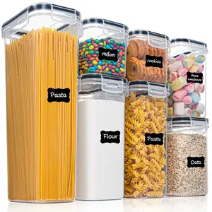 Kotak penyimpanan makanan kedap udara plastik kustom dengan tutup Set wadah penyimpanan transparan makanan kering untuk penyimpanan dapur