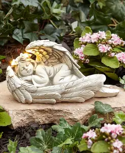 Polyresin solare Angel cherubino statua del giardino con ali per dormire decorazione esterna