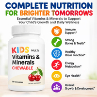 Comprimés à croquer multivitaminés et multiminéraux pour enfants OEM/ODM, saveur cerise, favorisent la santé des os, des yeux et du système immunitaire, 120 comprimés