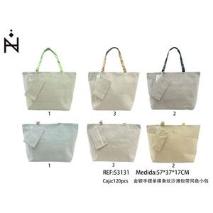 Borsa da spiaggia a righe oro e argento 57x37x17 cm con piccola borsa coordinata per copricostume - Product Image 3